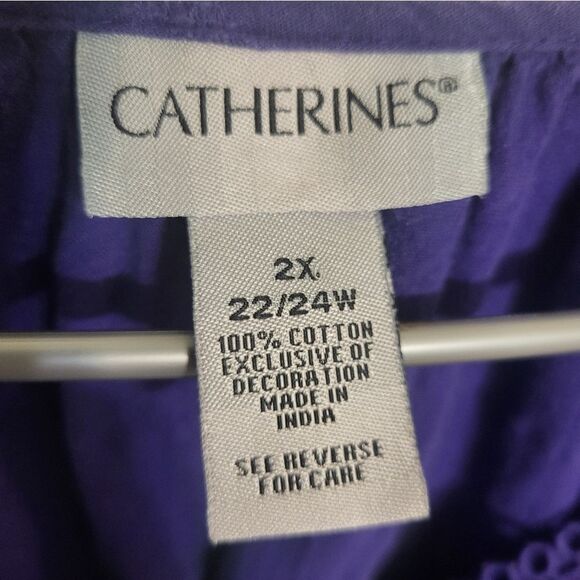 #70 Catherines Purple Crochet Lined Neckline Womens Blouse, Plus Size 2X 22/24 - Picture 8 of 8